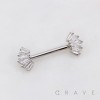 BAGUETTE CUT FAN CZ 316L SURGICAL STEEL NIPPLE RING SHIELD